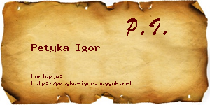 Petyka Igor névjegykártya